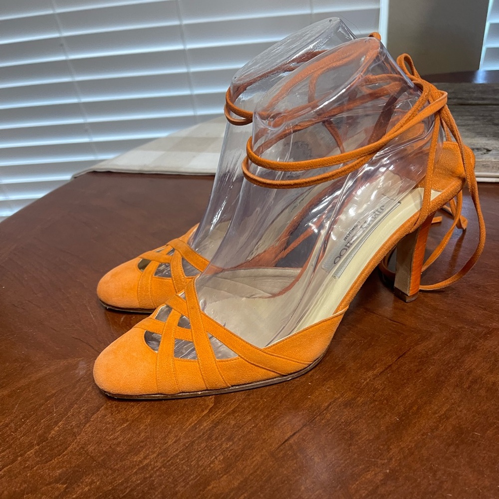 Orange lace up Jimmy Choo sandals heels